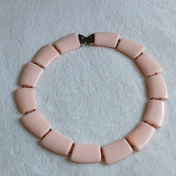 Jewelry - Pale Pink Tile Choker Necklace with Rectangular Links
